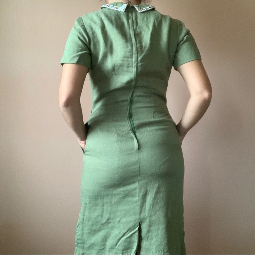 50s/60s Linen Collared Dress - Picture 5 of 7